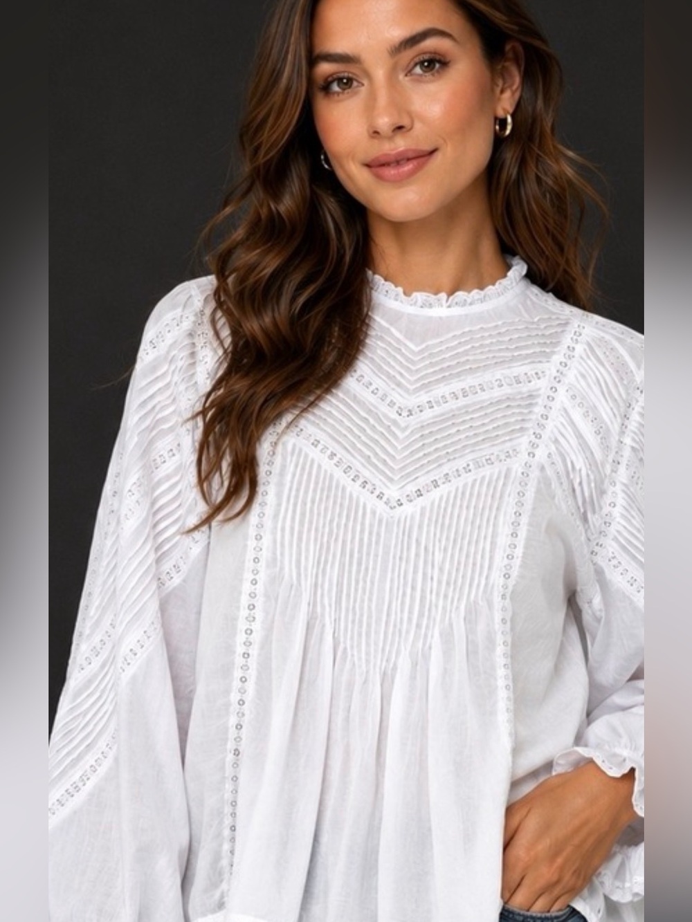 J CREW XXS Lace-trim pintuck top in cotton voile CT101